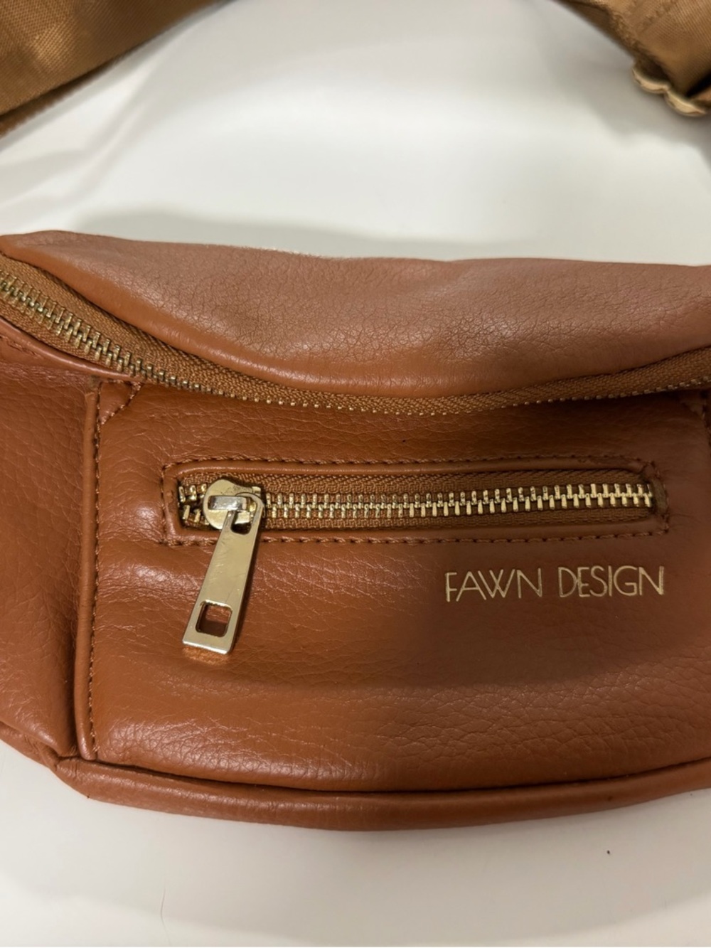Fawn Design Cognac Leather Crossbody Bag with Gold Hardware